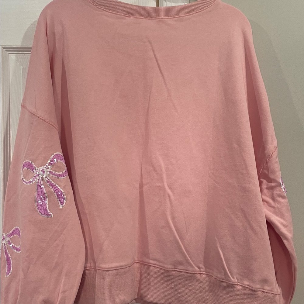 Peach Love California Pink Knit Top Sequin Bows- Size Large - Picture 6 of 7